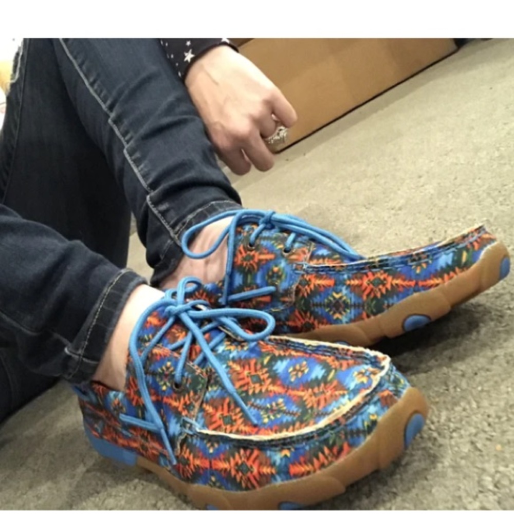 EUC Twisted X Multi Canvas Blue Driving MOCCASINS Moc Boat Shoe WDM0097 Size 9